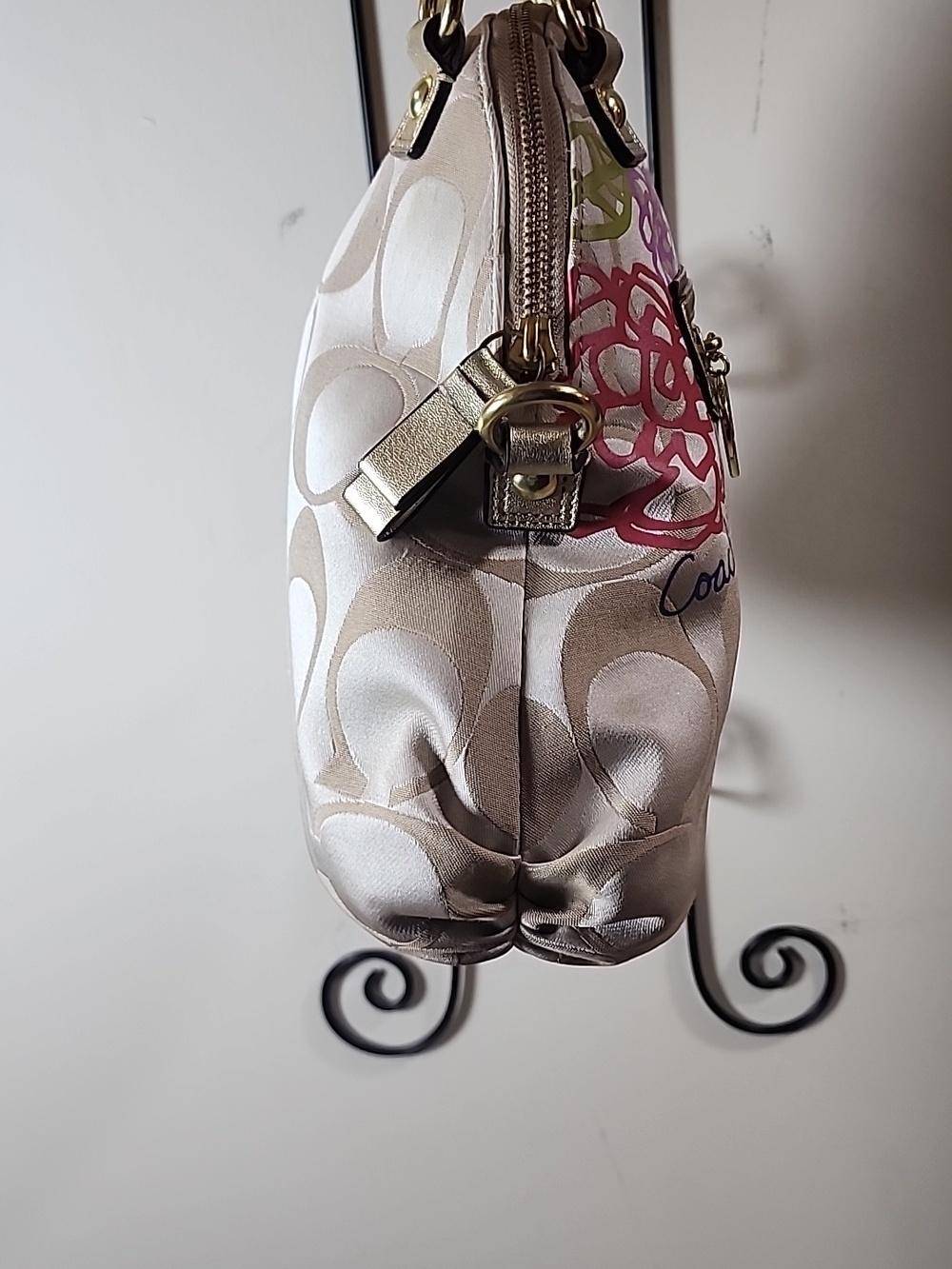 Coach Poppy Floral Flowers Beige Signature Floral Satchel with Gold Vintage - Picture 10 of 16